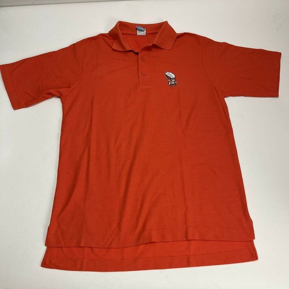 Vintage Champion Orange Tiger School Mascot Polo Shirt Mens Size Large